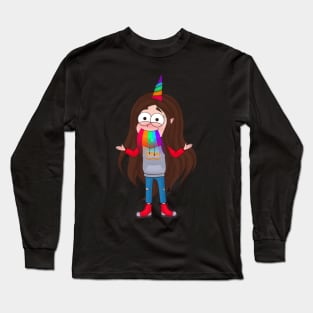 Cute Unicorn Girl Throwing Up Rainbow Long Sleeve T-Shirt